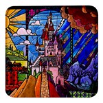 Beauty Stained Glass Castle Building Square Glass Fridge Magnet (4 pack)