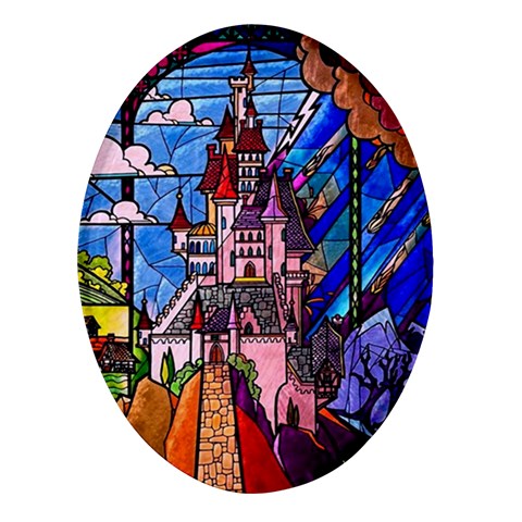 Beauty Stained Glass Castle Building Oval Glass Fridge Magnet (4 pack) from ArtsNow.com Front