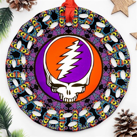 Gratefuldead Grateful Dead Pattern Round Filigree Ornament (Two Sides) from ArtsNow.com Front