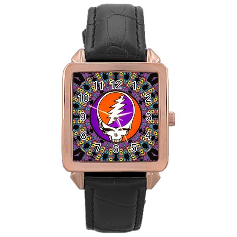 Gratefuldead Grateful Dead Pattern Rose Gold Leather Watch  from ArtsNow.com Front