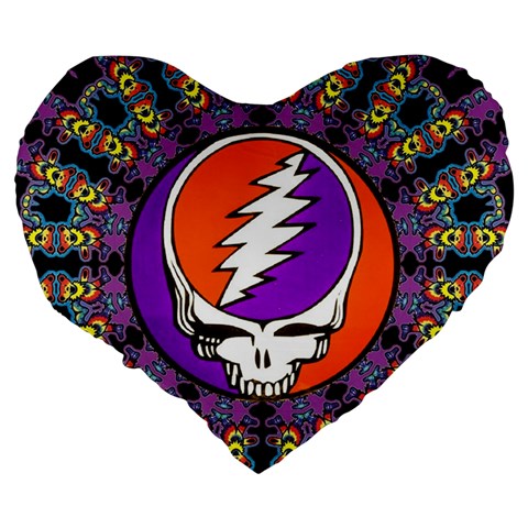 Gratefuldead Grateful Dead Pattern Large 19  Premium Flano Heart Shape Cushions from ArtsNow.com Back