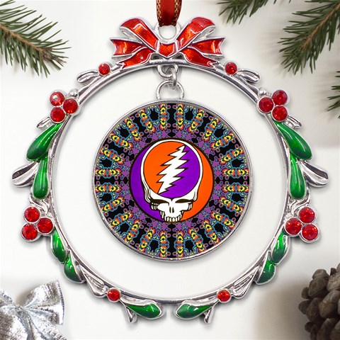 Gratefuldead Grateful Dead Pattern Metal X mas Wreath Ribbon Ornament from ArtsNow.com Front