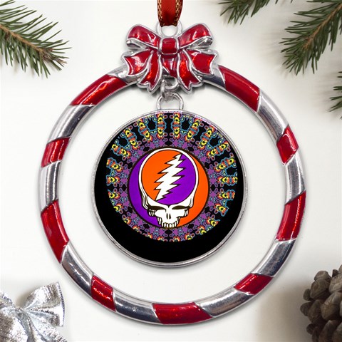Gratefuldead Grateful Dead Pattern Metal Red Ribbon Round Ornament from ArtsNow.com Front