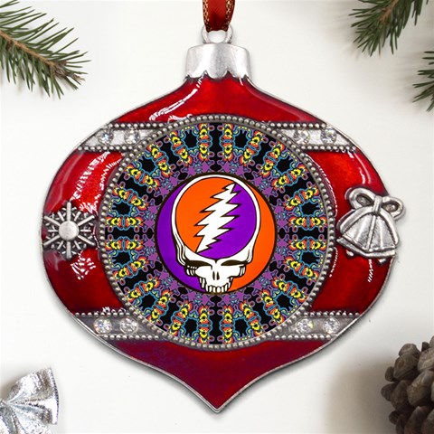 Gratefuldead Grateful Dead Pattern Metal Snowflake And Bell Red Ornament from ArtsNow.com Front