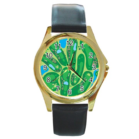 Golf Course Par Golf Course Green Round Gold Metal Watch from ArtsNow.com Front