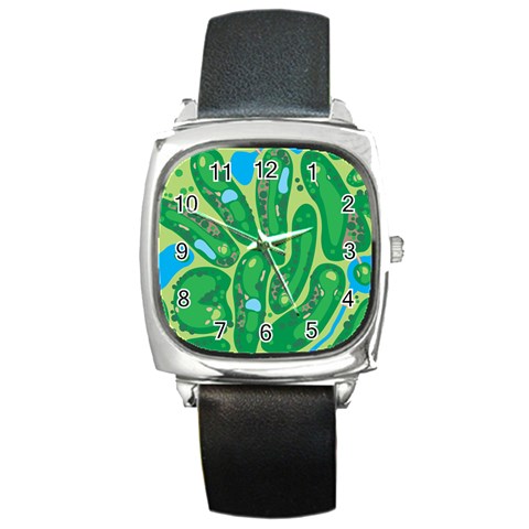 Golf Course Par Golf Course Green Square Metal Watch from ArtsNow.com Front