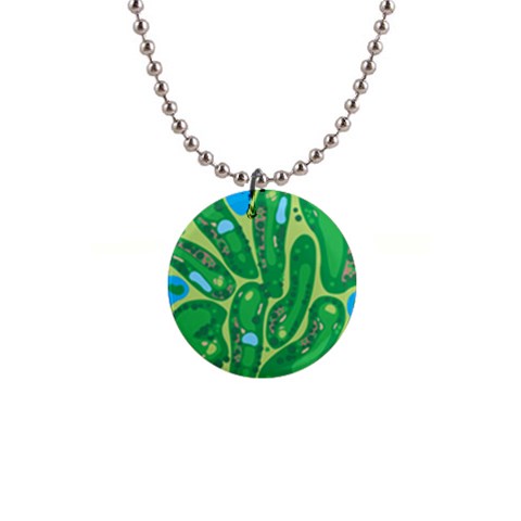 Golf Course Par Golf Course Green 1  Button Necklace from ArtsNow.com Front