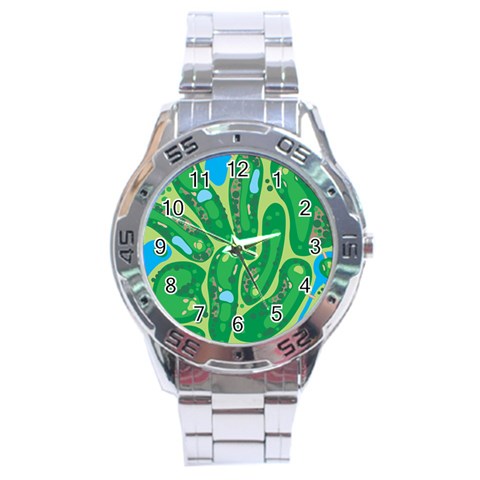 Golf Course Par Golf Course Green Stainless Steel Analogue Watch from ArtsNow.com Front