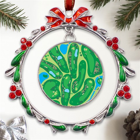 Golf Course Par Golf Course Green Metal X mas Wreath Ribbon Ornament from ArtsNow.com Front