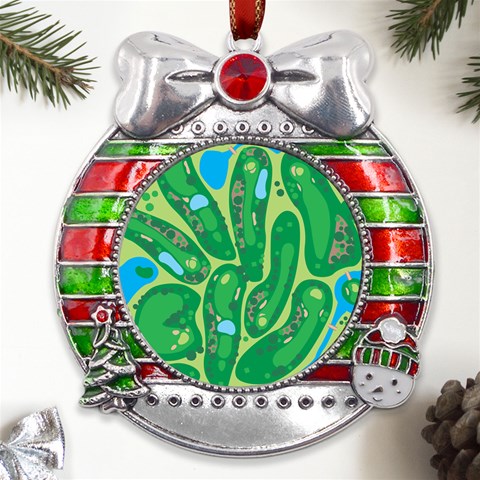 Golf Course Par Golf Course Green Metal X Mas Ribbon With Red Crystal Round Ornament from ArtsNow.com Front