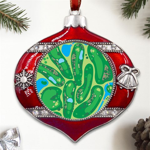 Golf Course Par Golf Course Green Metal Snowflake And Bell Red Ornament from ArtsNow.com Front
