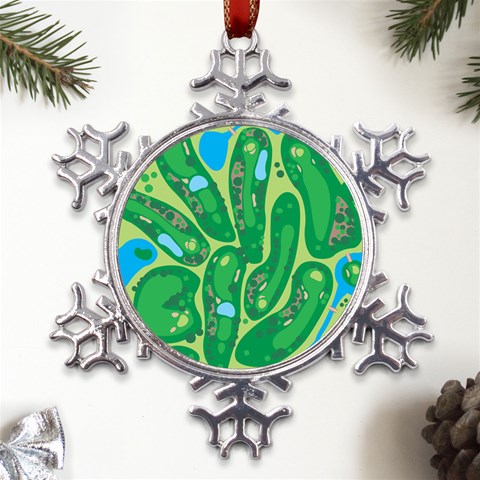 Golf Course Par Golf Course Green Metal Large Snowflake Ornament from ArtsNow.com Front