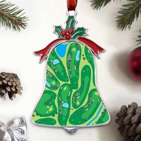 Golf Course Par Golf Course Green Metal Holly Leaf Bell Ornament from ArtsNow.com Front
