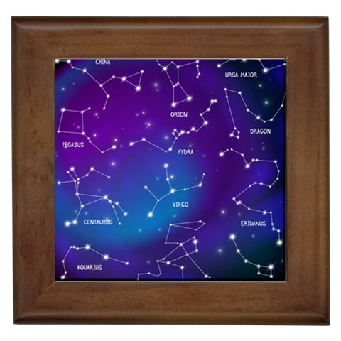 Realistic Night Sky With Constellations Framed Tile from ArtsNow.com Front