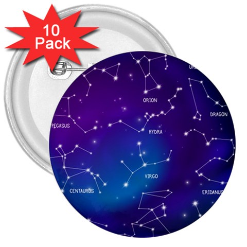 Realistic Night Sky With Constellations 3  Buttons (10 pack)  from ArtsNow.com Front
