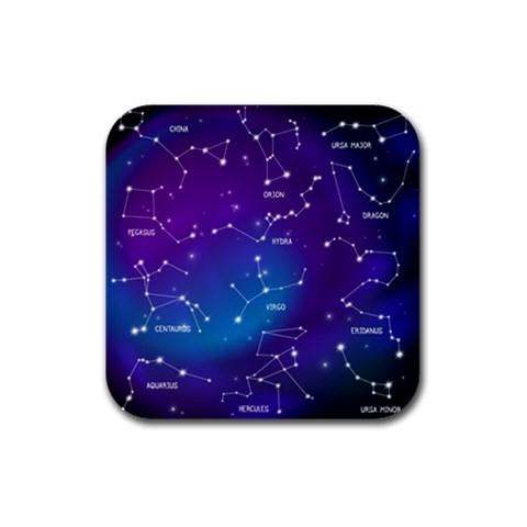 Realistic Night Sky With Constellations Rubber Square Coaster (4 pack) from ArtsNow.com Front