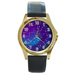 Realistic Night Sky With Constellations Round Gold Metal Watch