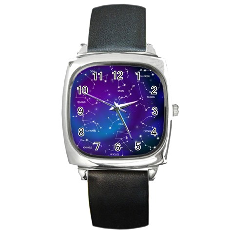 Realistic Night Sky With Constellations Square Metal Watch from ArtsNow.com Front