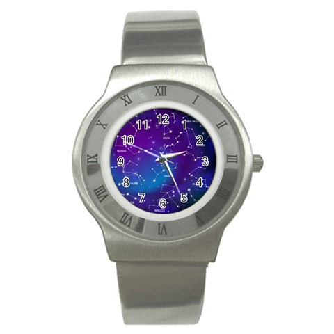 Realistic Night Sky With Constellations Stainless Steel Watch from ArtsNow.com Front