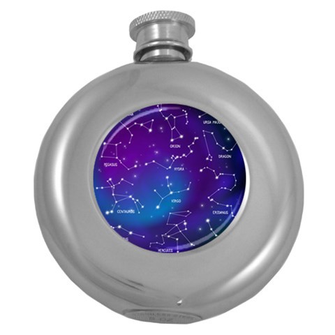 Realistic Night Sky With Constellations Round Hip Flask (5 oz) from ArtsNow.com Front
