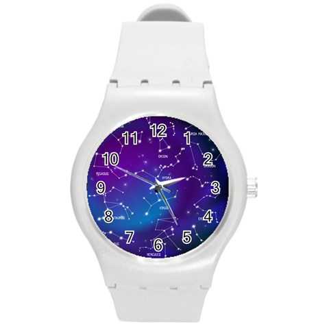 Realistic Night Sky With Constellations Round Plastic Sport Watch (M) from ArtsNow.com Front
