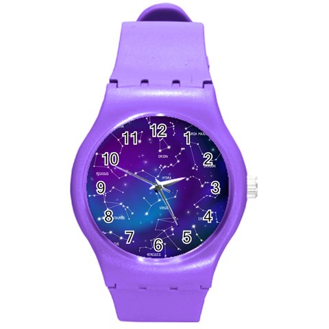 Realistic Night Sky With Constellations Round Plastic Sport Watch (M) from ArtsNow.com Front