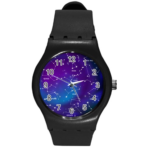Realistic Night Sky With Constellations Round Plastic Sport Watch (M) from ArtsNow.com Front