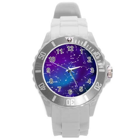 Realistic Night Sky With Constellations Round Plastic Sport Watch (L) from ArtsNow.com Front