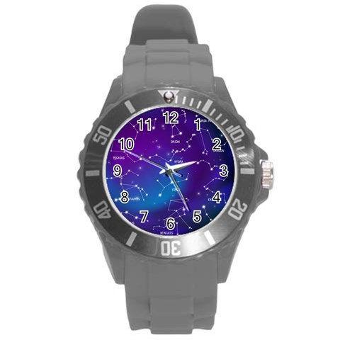 Realistic Night Sky With Constellations Round Plastic Sport Watch (L) from ArtsNow.com Front