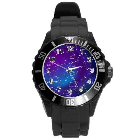 Realistic Night Sky With Constellations Round Plastic Sport Watch (L) from ArtsNow.com Front