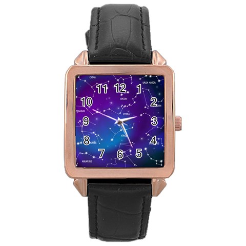 Realistic Night Sky With Constellations Rose Gold Leather Watch  from ArtsNow.com Front