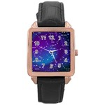 Realistic Night Sky With Constellations Rose Gold Leather Watch 