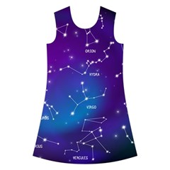 Realistic Night Sky With Constellations Kids  Short Sleeve Velvet Dress from ArtsNow.com Front