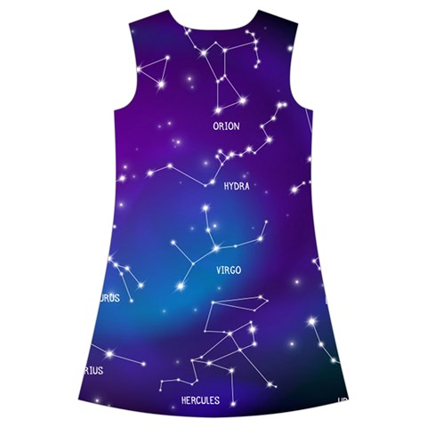 Realistic Night Sky With Constellations Kids  Short Sleeve Velvet Dress from ArtsNow.com Back