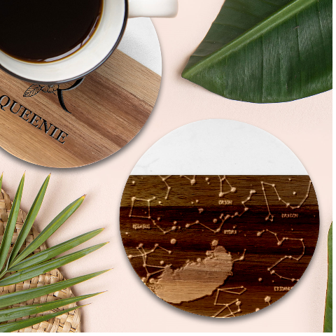 Realistic Night Sky With Constellations Marble Wood Coaster (Round) from ArtsNow.com Front