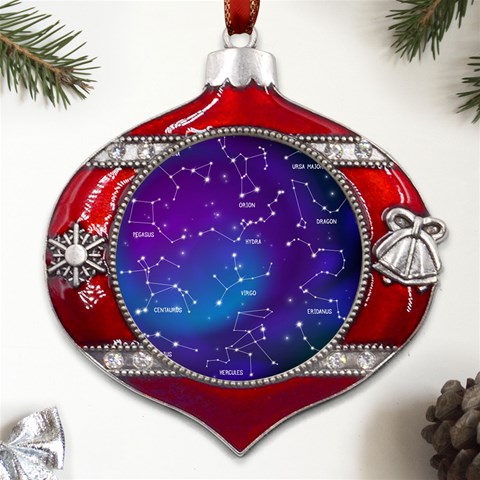 Realistic Night Sky With Constellations Metal Snowflake And Bell Red Ornament from ArtsNow.com Front