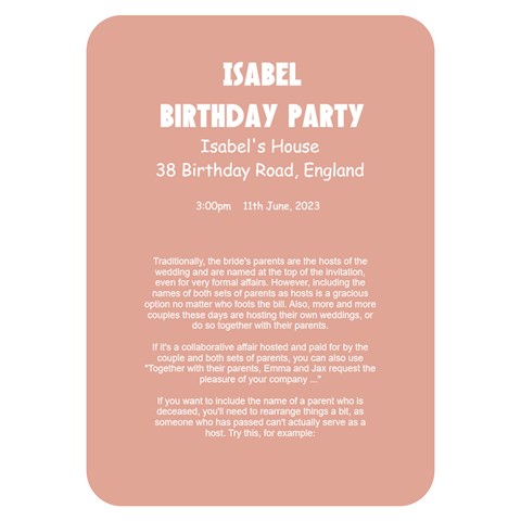 Birthday Card Invitation Card 5  x 7  (Rounded) from ArtsNow.com Back