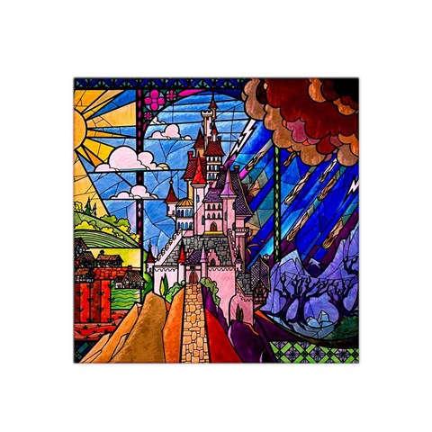 Beauty Stained Glass Castle Building Satin Bandana Scarf 22  x 22  from ArtsNow.com Front