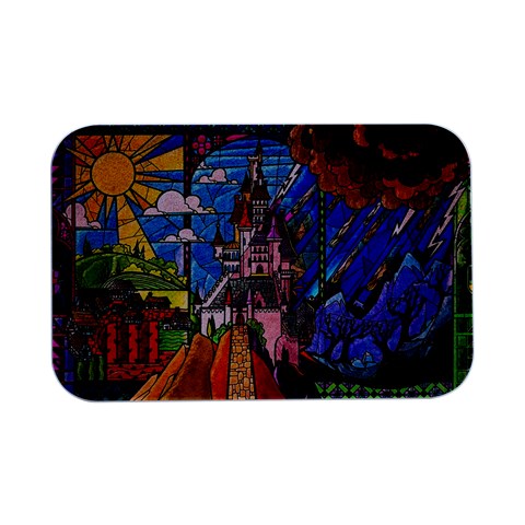 Beauty Stained Glass Castle Building Open Lid Metal Box (Silver)   from ArtsNow.com Front
