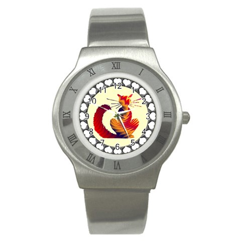 Sitting cat Stainless Steel Watch from ArtsNow.com Front
