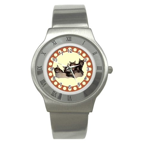 Maine coone kittens Stainless Steel Watch from ArtsNow.com Front