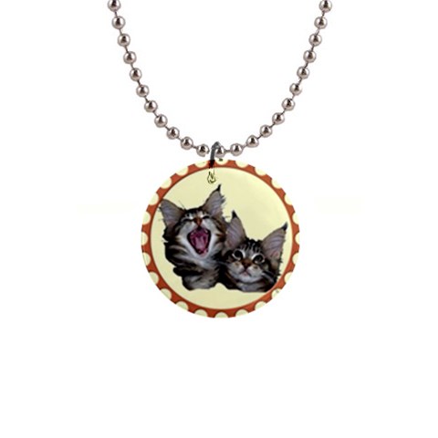 Yawning kitten 1  Button Necklace from ArtsNow.com Front