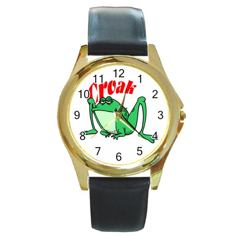 Croak frog Round Gold Metal Watch from ArtsNow.com Front
