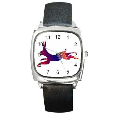 Racing rabbit Square Metal Watch from ArtsNow.com Front