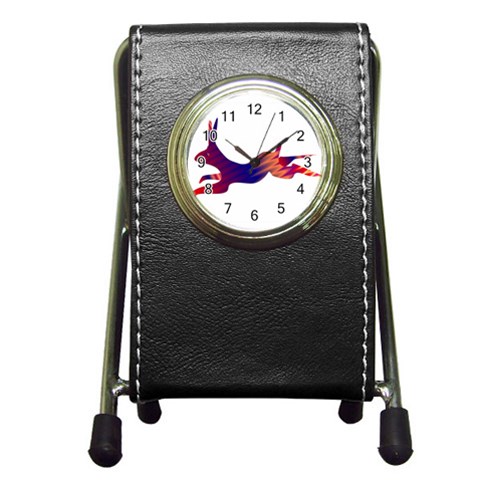 Racing rabbit Pen Holder Desk Clock from ArtsNow.com Front