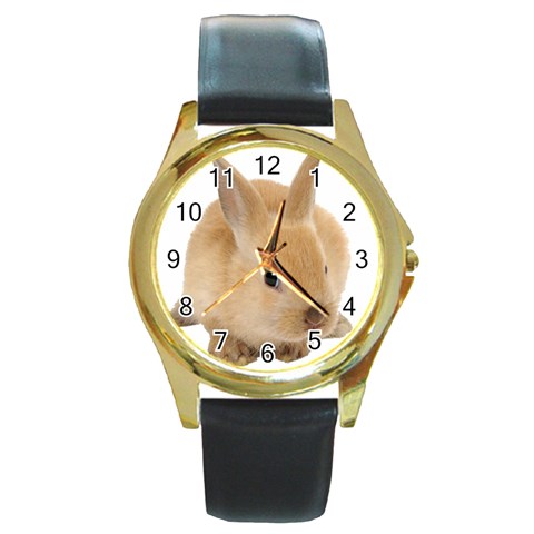 Cute bunny Round Gold Metal Watch from ArtsNow.com Front