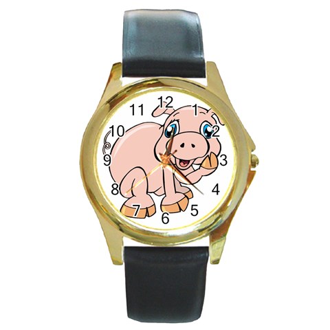 Piggy Round Gold Metal Watch from ArtsNow.com Front