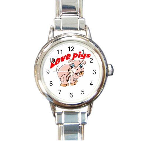 Love my pig Round Italian Charm Watch from ArtsNow.com Front