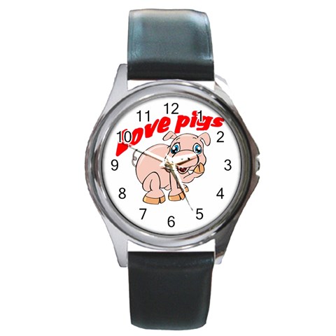 Love my pig Round Metal Watch from ArtsNow.com Front