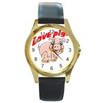 Love my pig Round Gold Metal Watch